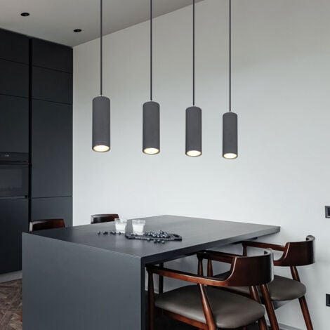 Suspension Suspension aspect bois graphite lampe de salon 4 flammes plafonnier suspendu, métal marron, 4x douilles GU10, LxlxH 65x6x120 cm