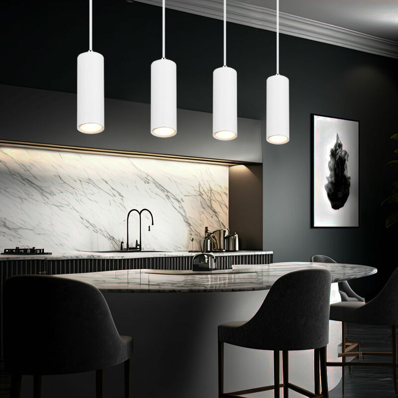 Suspension, suspension, blanc, lampe de salon, 4 flammes, plafonnier suspendu, métal, 4x douilles GU10, LxlxH 65x6x120 cm