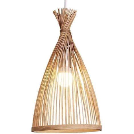 Suspension, Suspension en Bambou Abat-Jour CréAtif Plafonnier Lustre Plafonnier Pour Salle à Manger, Salon, Chambre à Coucher, Café, Comptoir De Bar,20x38cm