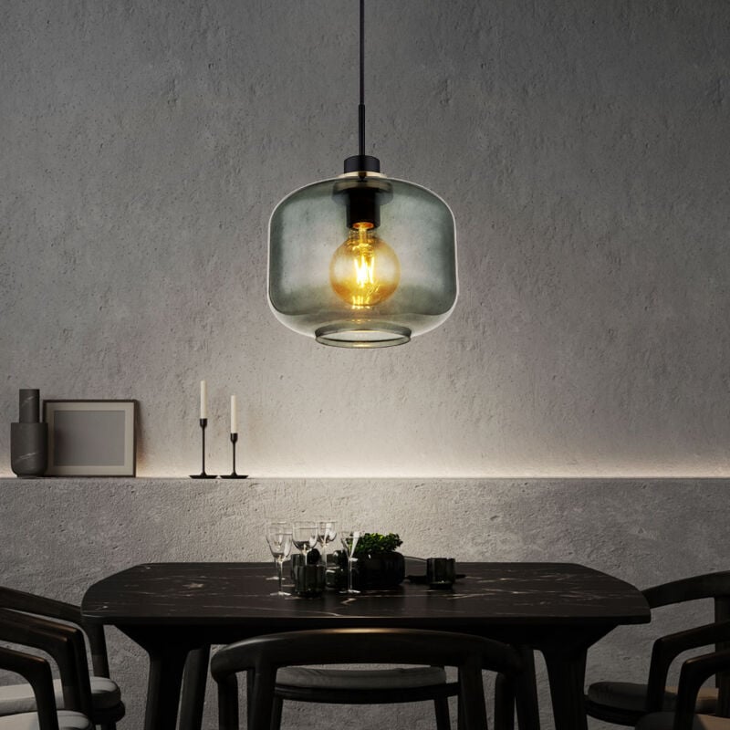 Globo Lighting - Suspension suspension lampe de salon lampe de salle à manger lampe de cuisine, métal verre fumé bronze noir, E27, d 24 cm