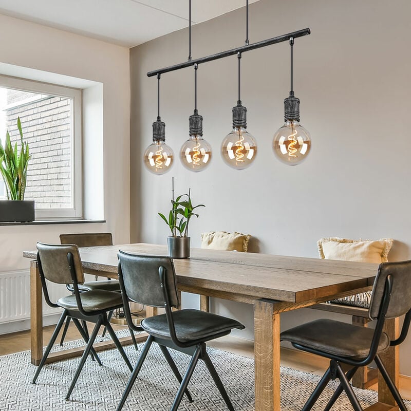 Suspension, lampe de table à manger, suspension industrielle, salon, 4 lampes, métal gris antique, 4x E27, LxH 90x120 cm