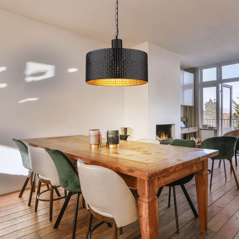 Suspension suspension lampe salle à manger suspension bois noir doré 1 flamme, métal mdf, 1x douille E27, DxH 35x120 cm