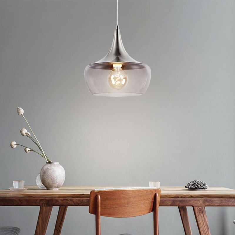 Lampe à suspension lampe de salon lampe à suspension lampe de salle à manger plafonnier lampe de cuisine, verre métallique nickel fumé mat, réglable