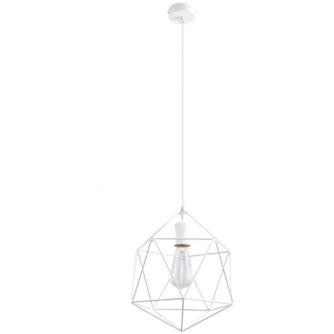 Suspension suspension métal blanc salon rétro lampe plafonnier design cage, forme grille, 1x E27, PxH 33x100 cm
