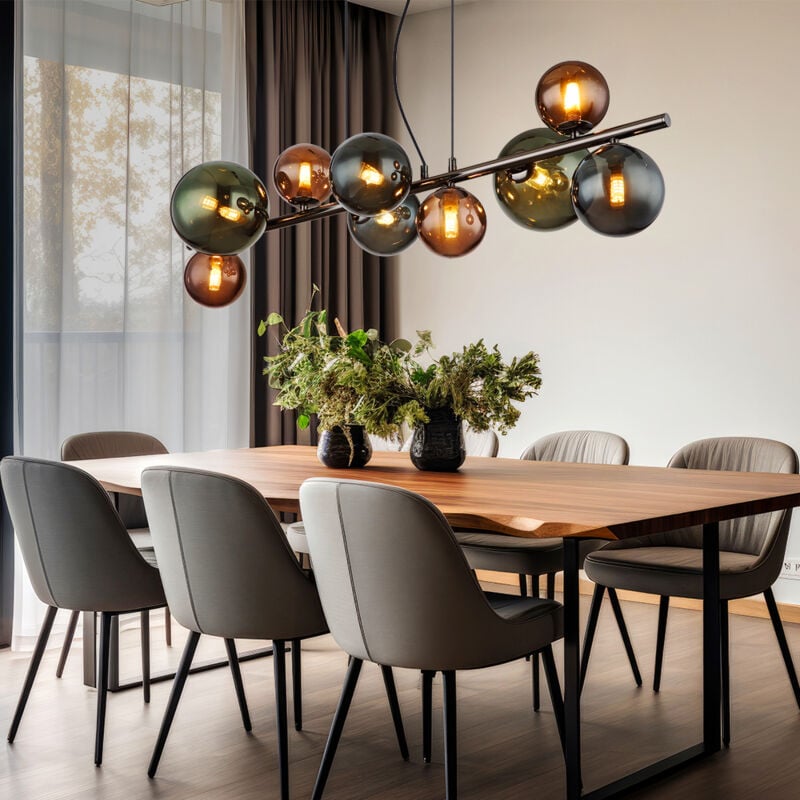 Lampe à suspendre Lampe de salle à manger Lampe de salon Lampe de cuisine, boules de verre grises métal, 9 flammes G9, led 3,5W 350Lm 3000K blanc