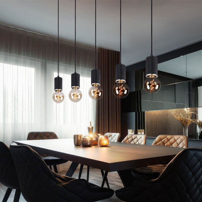 Suspension salle à manger lampe suspendue 5 flammes bois noir réglable en hauteur, métal, 5x douille E27, LxPxH 115x10x120 cm