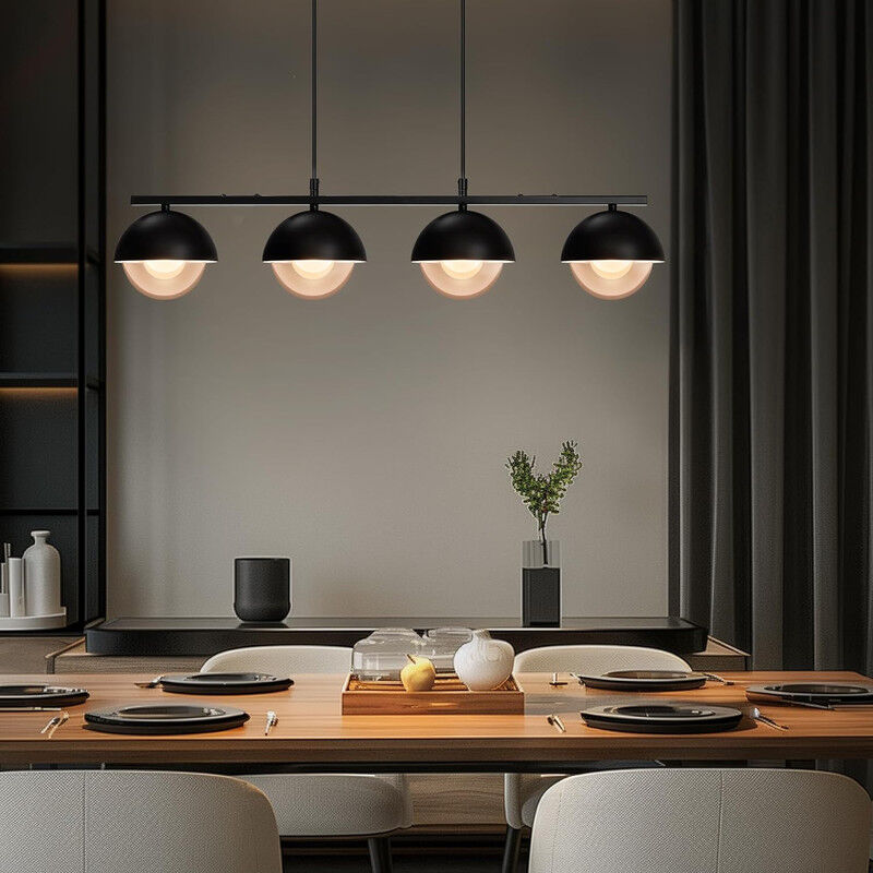 Suspension Table à Manger Lampe Suspendue en Verre 4 Ampoules Moderne Métal en Noir Rétro Lampe Suspendue Industrielle Réglable en Hauteur pour Salle