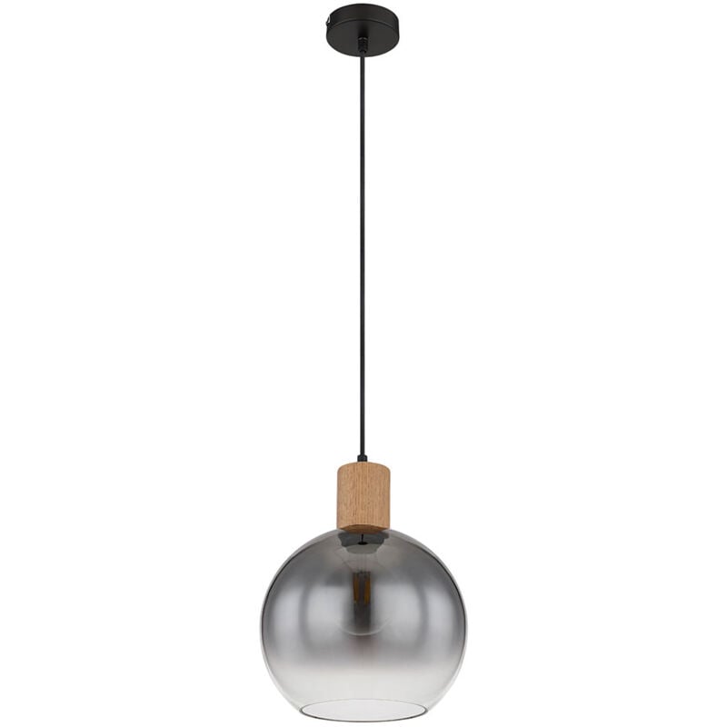 Suspension table à manger bois lampe de table à manger lampe de salle à manger industrielle suspension, métal verre fumé, 1x douille E27, DxH 25x120