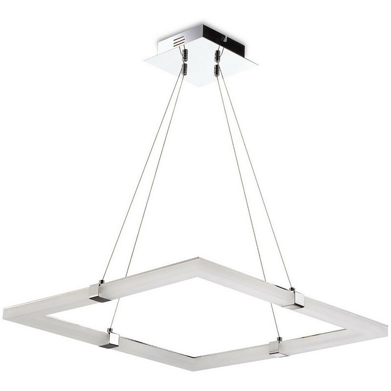 Diyas - Inspired Mantra Taccia Taccía Suspension 28W led Carré 3000K, 2500lm, Chrome Poli/Acrylique Givré, 3 ans de Garantie