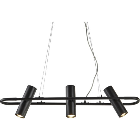 Suspension TELESCOPE 3L avec têtes cylindre sur barre métal Noir Mat GU10 max 3x50w