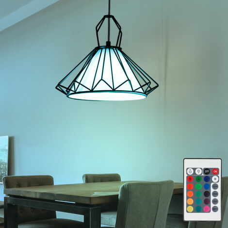 Suspension textile blanche lampe de salle à manger suspension grille noire, télécommande dimmable, RGB LED 8,5W 806Lm blanc chaud, DxH 40x120 cm