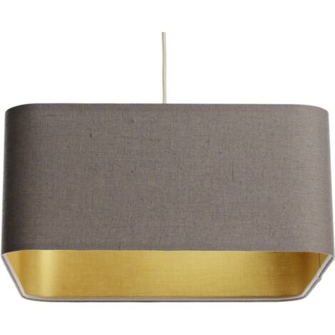 Suspension textile lin beige élégance dorée - Hauteur 30 cm