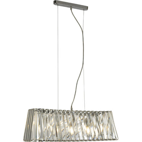 Suspension TIARA 4L métal chrome avec cristal Verre Rectangle Lg 67cm haut 150cm E14 maxi 4x40w