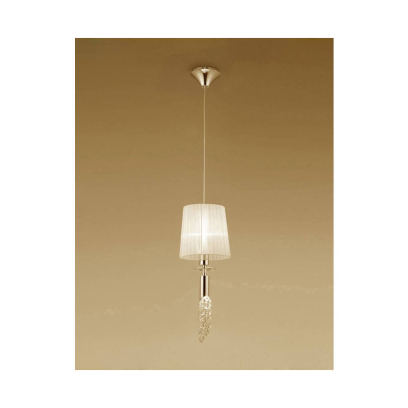 09diyas - Suspension Tiffany 1+1 Ampoule E27+G9, doré avec Abat jour crème & cristal transaparent - Doré