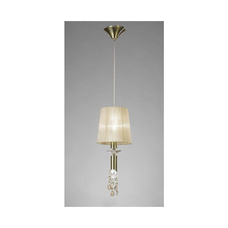 Suspension Tiffany 1+1 Ampoule E27+G9, laiton antique avec Abat jour bronze & cristal transaparent