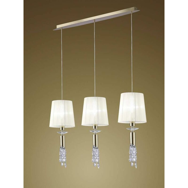 09diyas - Suspension Tiffany 3 + 3 Bulbs E27 + G9 Line, gold with white lampshades & transparent crystal