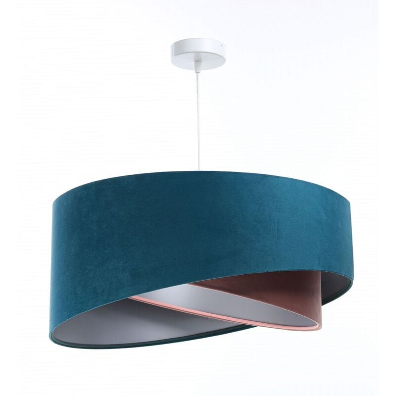 Suspension tissu E27 ronde Ø 50 cm H : max 102 cm en blanc turquoise rose argent moderne