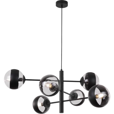 SUSPENSION TOLEDO NOIRE 6 ABAT-JOUR NOIR PLAT E14