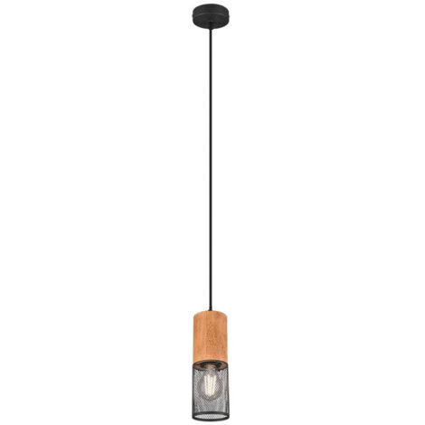 Suspensión Tosh Negro 1xE27 Jaula Madera Y Metal Ø10 cm Trio Iluminación