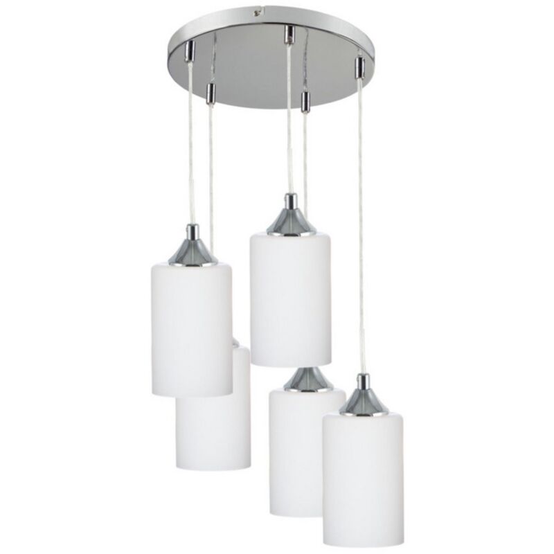 Epikasa - Suspension Trinity, Métal, Verre, Argent, Blanc, 40x40x120 cm