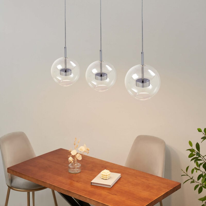 Suspension triple chromée led boule transparente - Gica