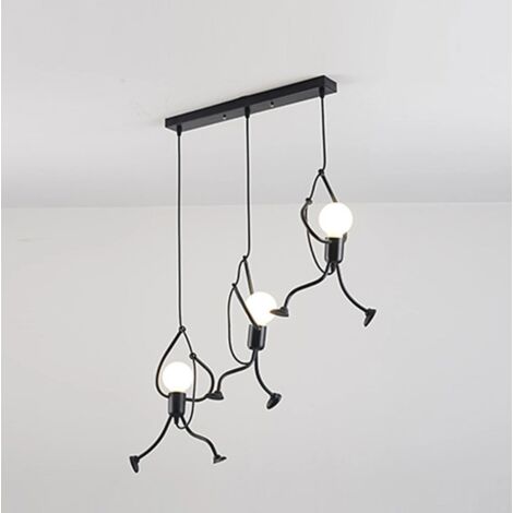 Suspension Trois petits hommes sur un long disque - Lampe décorative personnalisée pour restaurants, boutiques, éclairage tricolore