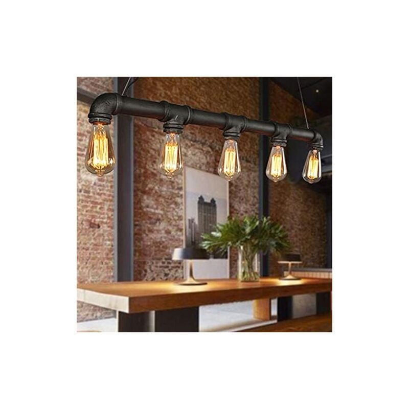 Suspension tubulaire à 5 flammes, style vintage, industriel, lustre en forme de tube d'eau, suspension E27, pour salon, table à manger, cuisine