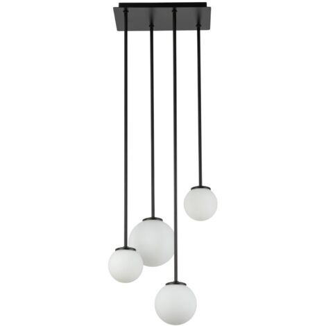 Suspension Tulia 4 globes verre blanc noir G9 Sigma