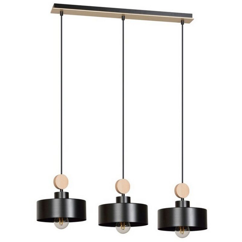 Suspension Tuniso, Acier peint par poudrage, Bois, Noir, 76x100x20 cm