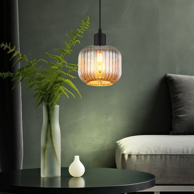Suspension Verre fumé Lampe de salle à manger noire Lampe à suspendre Verre rétro, métal, douille E14, DxH 15x120 cm