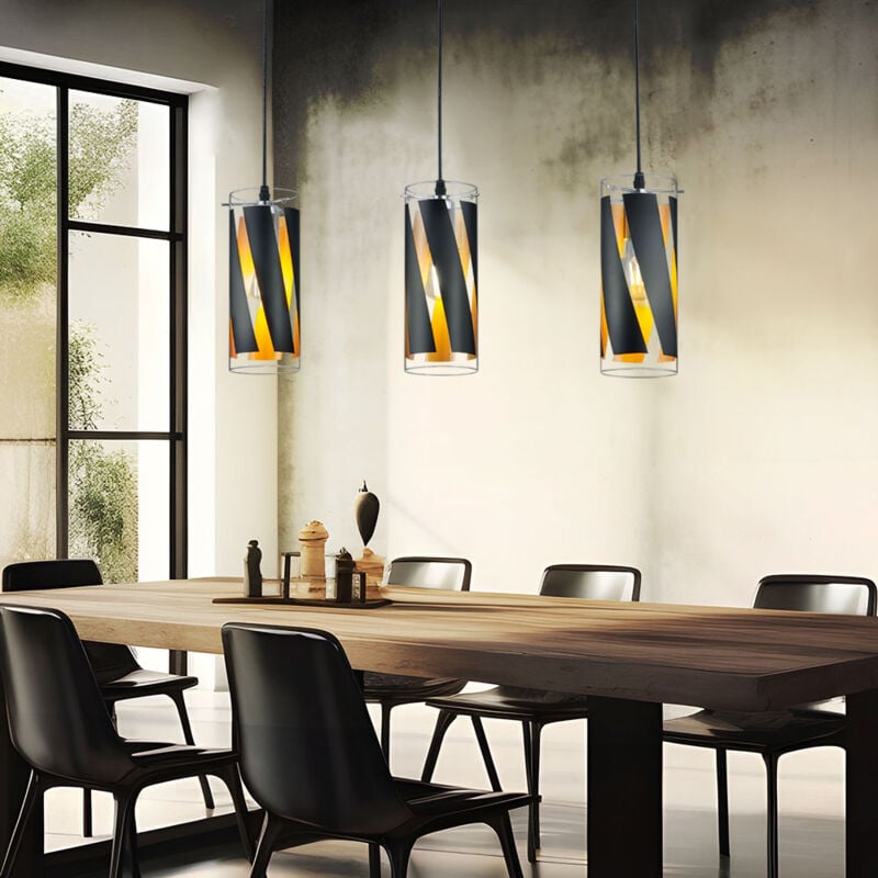 Suspension suspension salon salle à manger éclairage plafonnier en verre noir réalité lumières R30900332