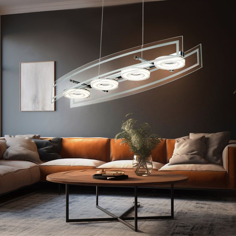 Etc-shop - Suspension verre verre suspension plafonnier LED lampe de salon avec réglage en hauteur, carré, 4x LED 4x 5 watt 4x 400 lm, LxlxH 80 x 23