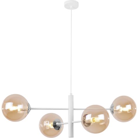 SUSPENSION VICENZA BLANC-CHROME 4 ABAT-JOUR PLATS MIEL E14