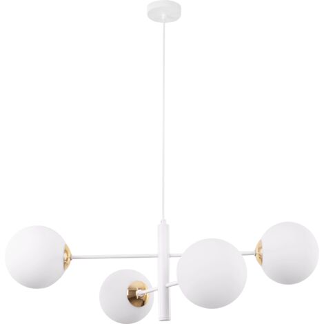 SUSPENSION VICENZA BLANC-OR 4 ABAT-JOUR BLANC PLAT E14