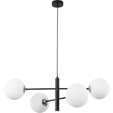 SUSPENSION VICENZA NOIR-CHROME 4 ABAT-JOUR BLANC PLAT E14