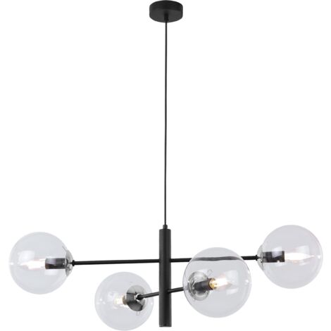 SUSPENSION VICENZA NOIR-CHROME 4 PLAQUES CLAIR LAMPE E14