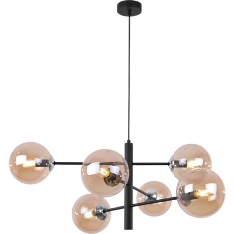 SUSPENSION VICENZA NOIR-CHROME 6 ABAT-JOUR PLATS MIEL E14