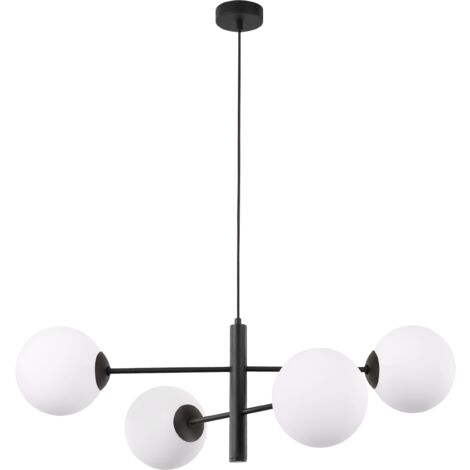 SUSPENSION VICENZA NOIRE 4 ABAT-JOUR BLANC PLATS E14