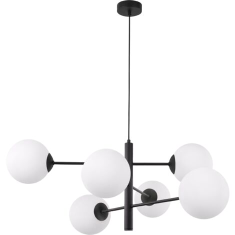SUSPENSION VICENZA NOIRE 6 ABAT-JOUR BLANC PLATS E14