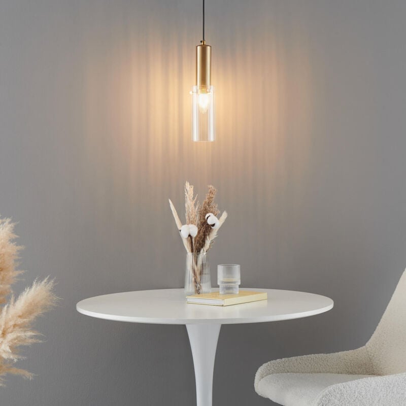 Kosilum - Suspension vintage dorée tube en verre - Poggio