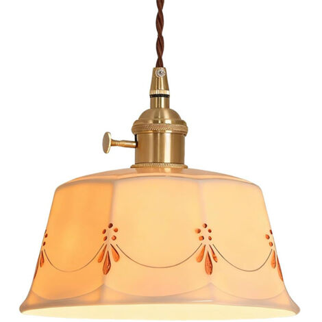 Suspension vintage en céramique, suspension d'intérieur peinte à la main, suspension rétro pour plafond, culot E27, ampoule LED blanc chaud 8 W offerte incluse