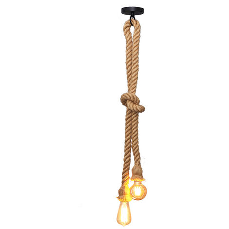 Suspension Vintage en Corde Chanvre 200cm DIY Double douille E27 Luminaire Rétro Lampe pour Restaurant Bar Cafe Lighting