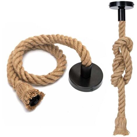 Suspension vintage en corde de chanvre, lampe rétro E27 avec câble de 1 m, pour cuisine, maison, café, bar, entrepôt, ferme (sans ampoule)