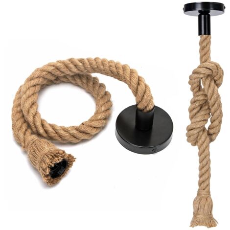Suspension vintage en corde de chanvre, lampe rétro E27 avec câble de 1 m, pour cuisine, maison, café, bar, entrepôt, ferme (sans ampoule)