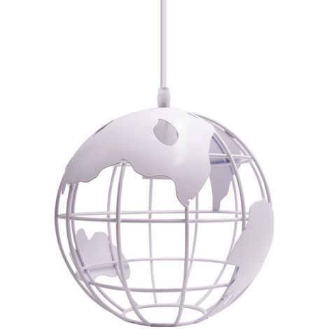 Suspension Vintage Industrielle Globe Lampe de Plafond Luminaire en Boule Métal Diamètre 20cm – Blanc