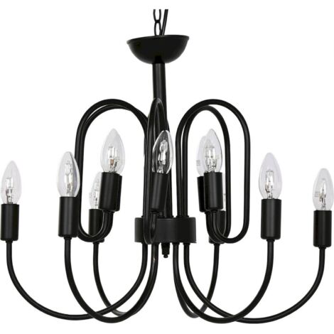 Suspension vintage noire en métal style industriel 12 bras - noir mat élégant