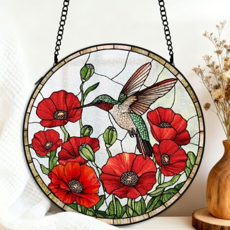 Suspension vitrail colibri attrape-soleil 25 cm décoration fenêtre cadeau femme intérieur