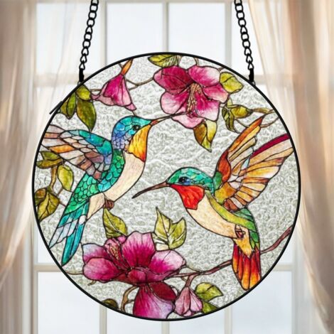 Suspension vitrail colibri attrape-soleil 25 cm décoration fenêtre cadeau femme intérieur