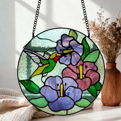 Suspension vitrail colibri attrape-soleil 25 cm décoration fenêtre cadeau femme maison