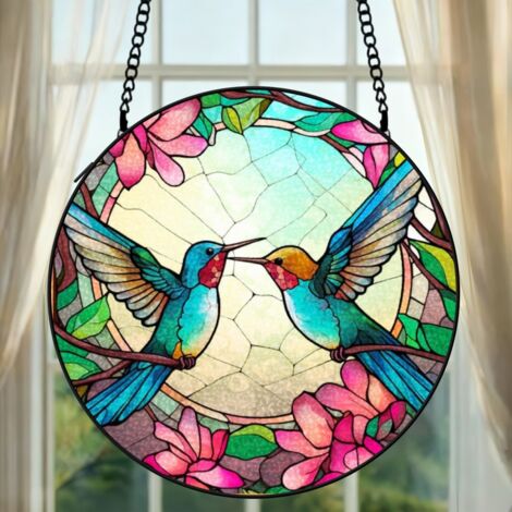 Suspension vitrail colibri attrape-soleil 25 cm décoration fenêtre lumineuse cadeau femme